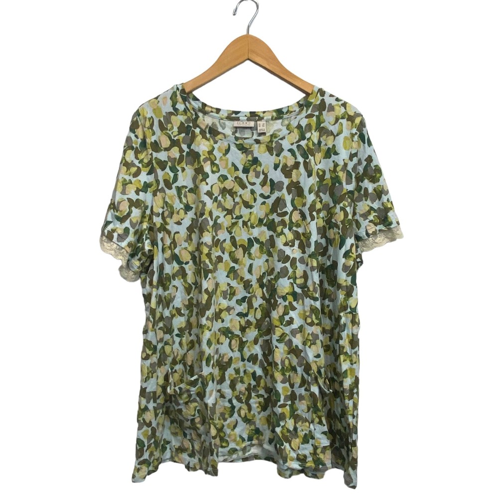 PLUS 3X Lori Goldstein Printed Cotton Modal Top w/Sleeve Detail A351632